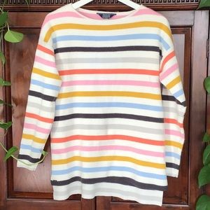 Joules cream striped pullover cotton wool blend, high low hem